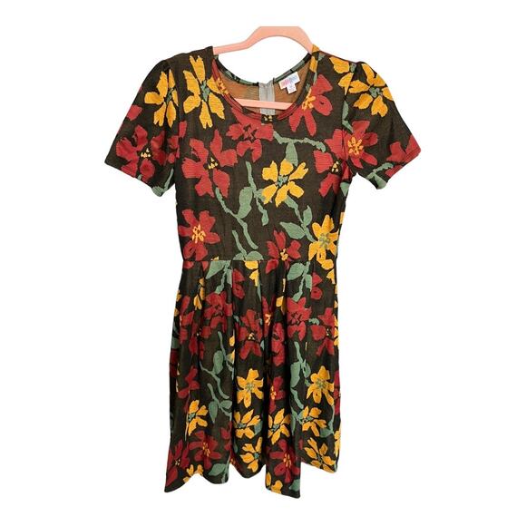 LuLaRoe Dresses & Skirts - Lularoe Amelia pleated dress zip up floral short sleeve scoop neck pockets mediu